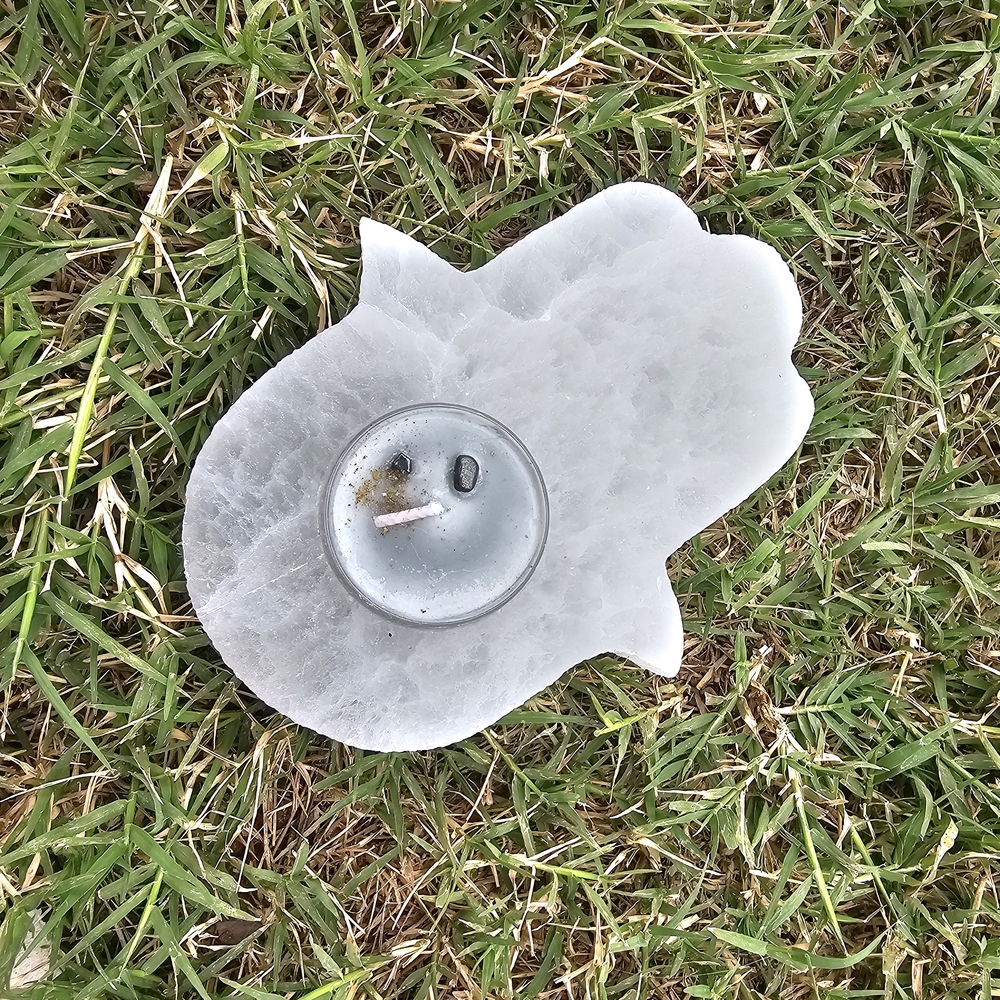 White Hamsa Hand Candle Holder